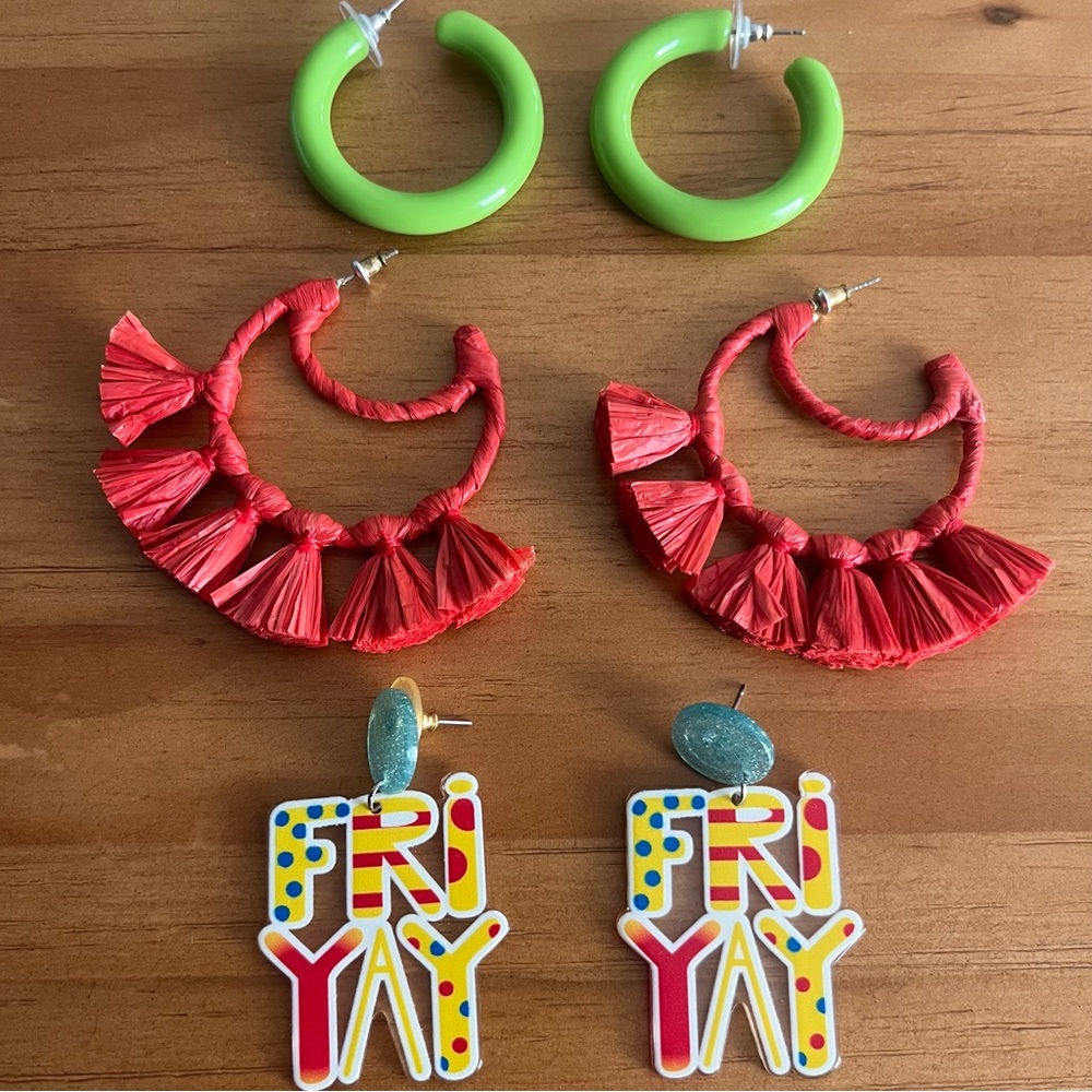 BOGO Three Pairs of Funky Fun Earrings Hoops Dangle